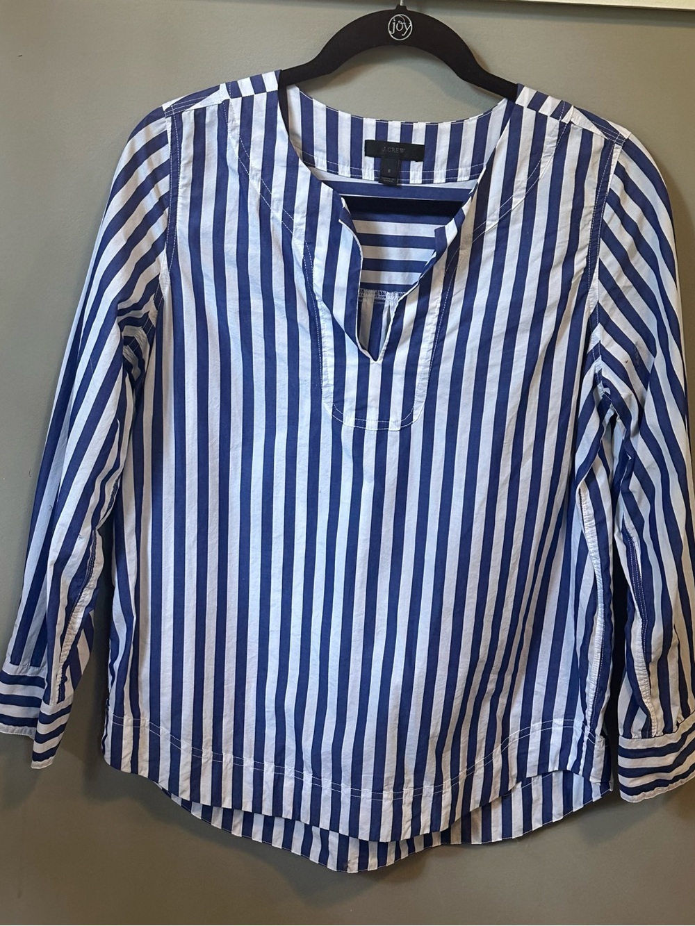 J. Crew Blue and White Vertical Stripe Popover Blouse